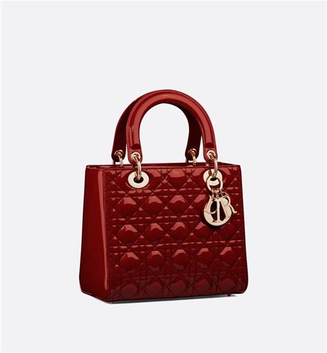 Medium Lady Dior Bag Cherry Red Patent Cannage Calfskin 